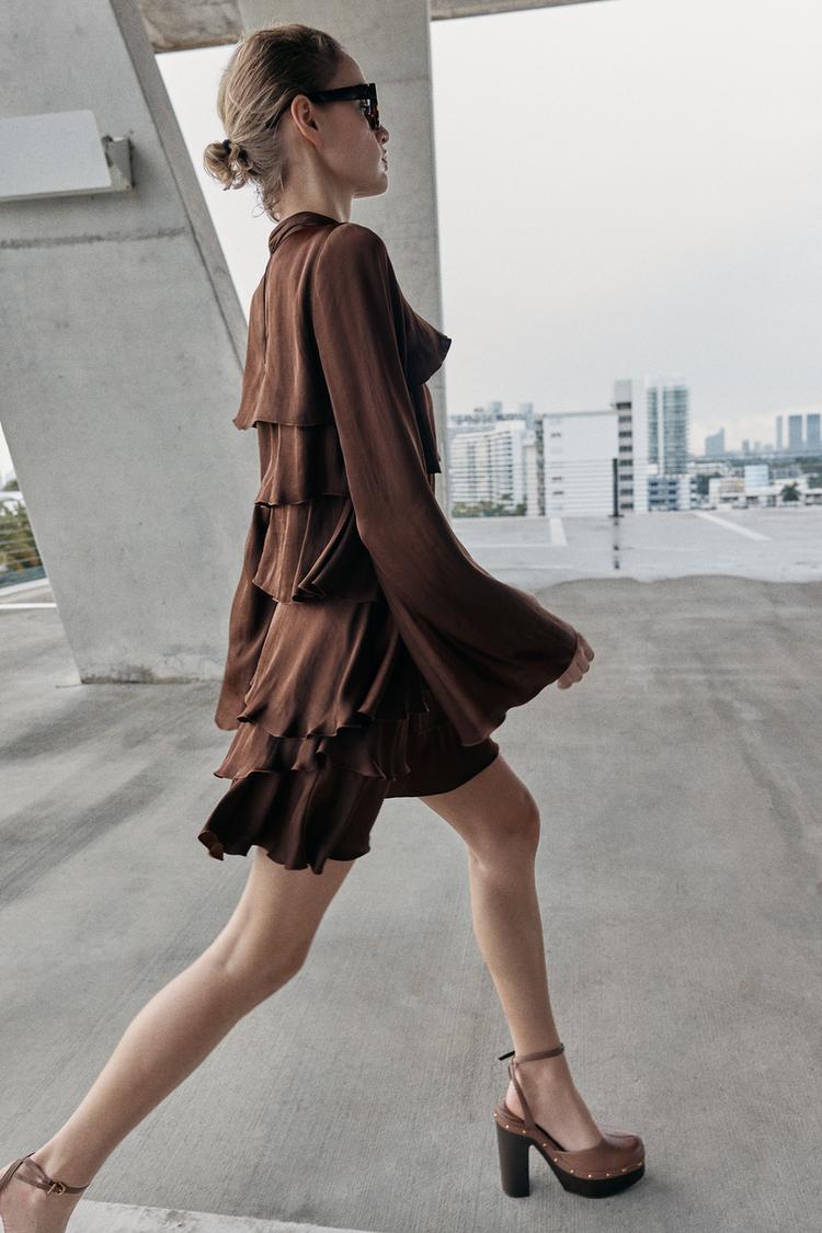 A BEA Satin Effect Ruffled Short Dress