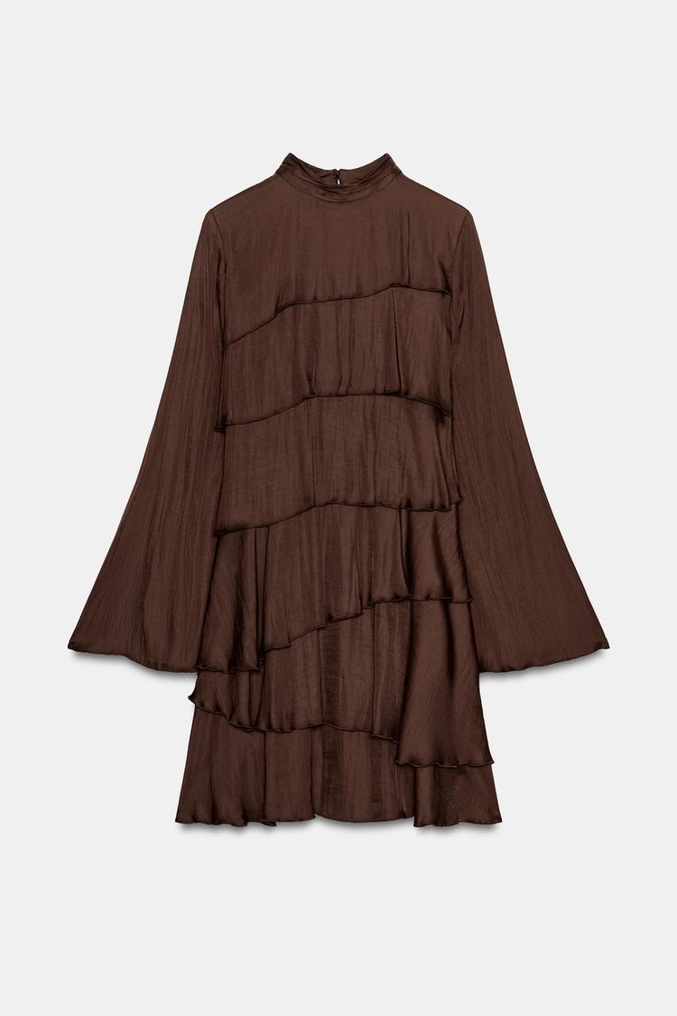 A BEA Satin Effect Ruffled Short Dress