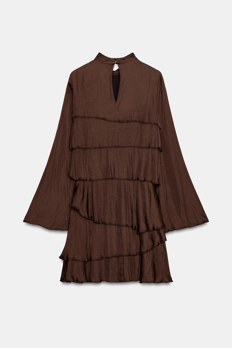 A BEA Satin Effect Ruffled Short Dress