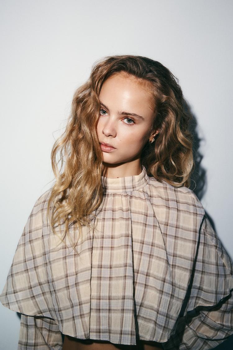 A CAMILLE Plaid Cape Crop Top
