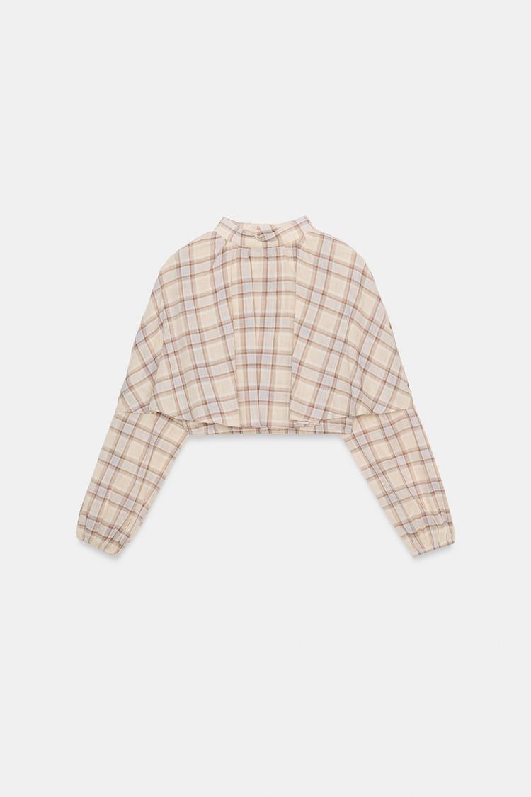 A CAMILLE Plaid Cape Crop Top