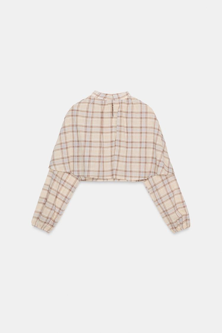 A CAMILLE Plaid Cape Crop Top