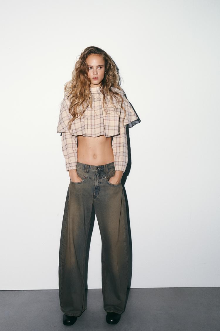 A CAMILLE Plaid Cape Crop Top