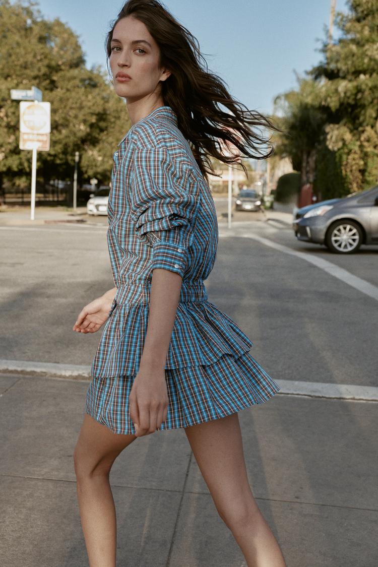 A CHLOE Plaid Ruffled Belted Short Dress