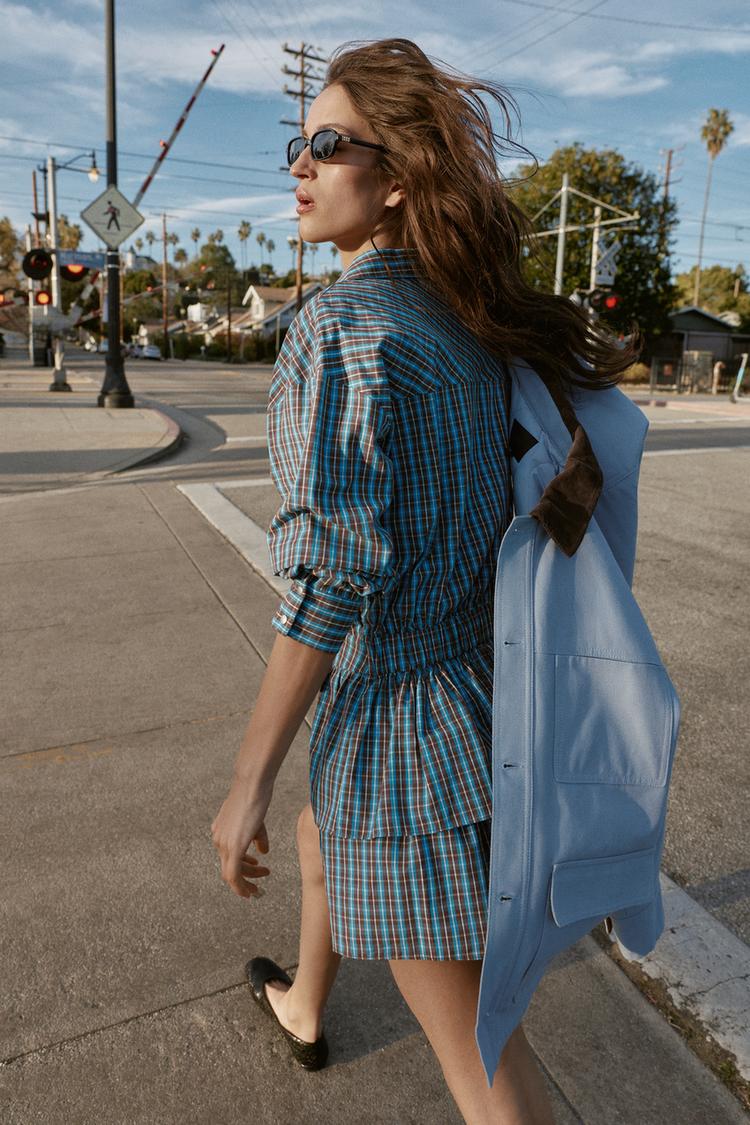 A CHLOE Plaid Ruffled Belted Short Dress