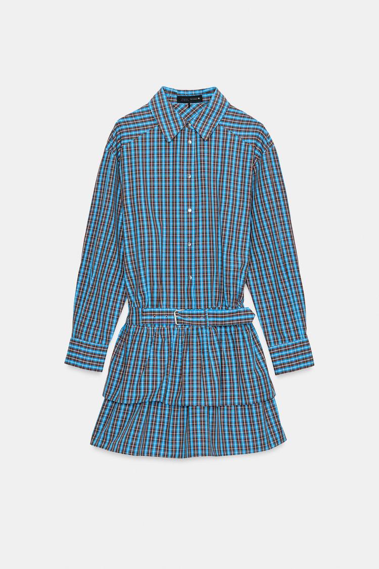A CHLOE Plaid Ruffled Belted Short Dress