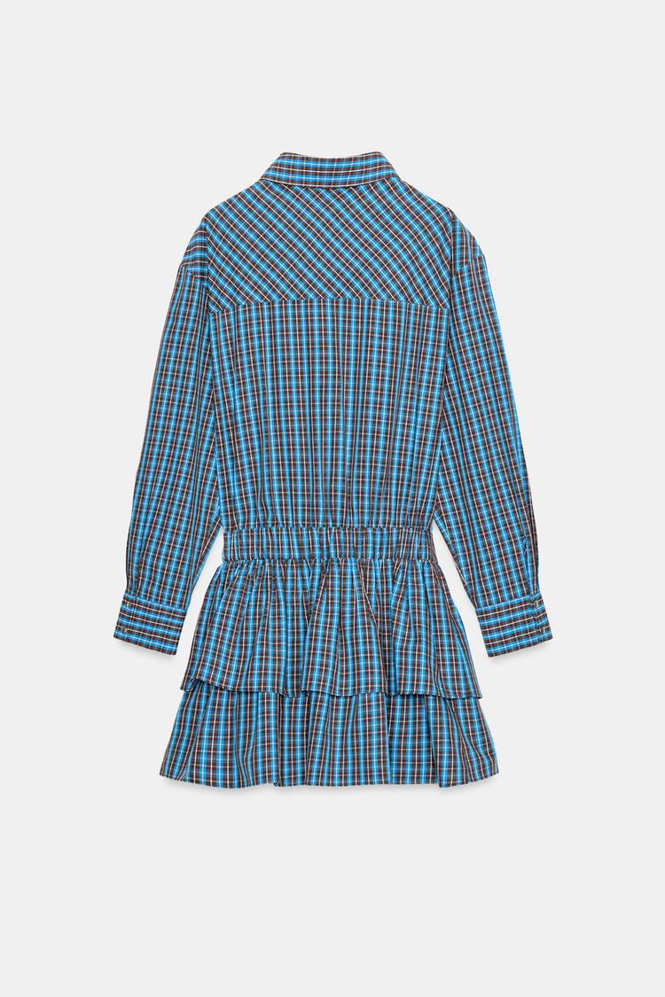 A CHLOE Plaid Ruffled Belted Short Dress