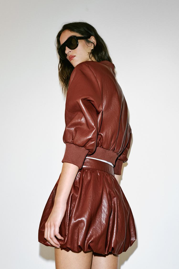 A MELBOURNE Faux Leather Balloon Mini Skirt