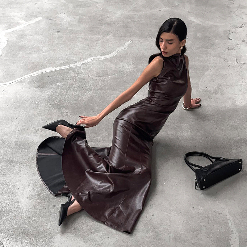 ANNOURA Faux Leather Maxi Dress