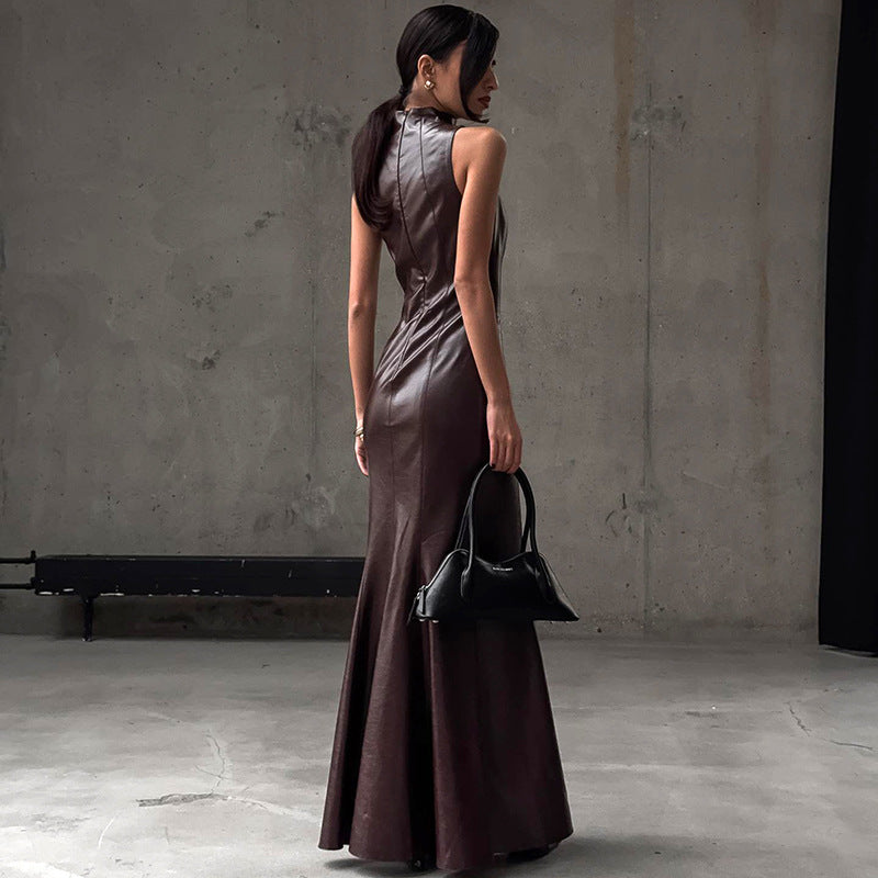ANNOURA Faux Leather Maxi Dress