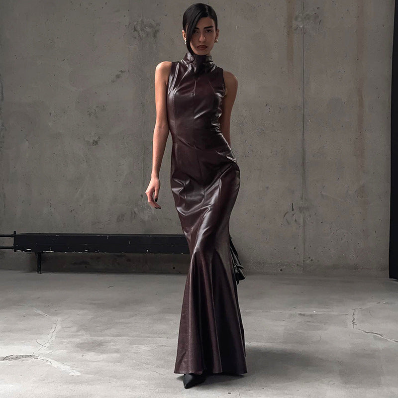 ANNOURA Faux Leather Maxi Dress