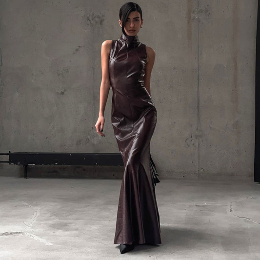 ANNOURA Faux Leather Maxi Dress
