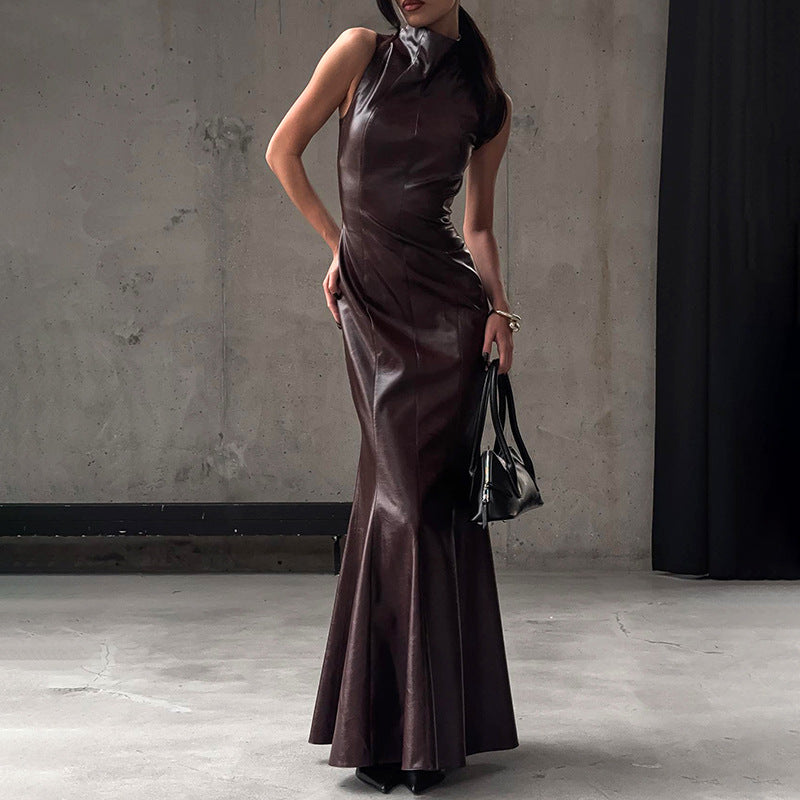 ANNOURA Faux Leather Maxi Dress