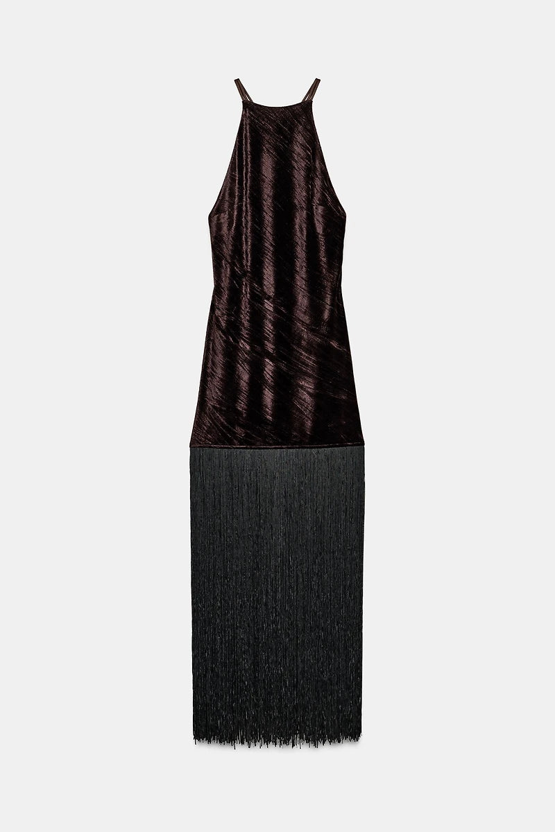 KENYA Velvet Fringe Midi Dress LIMITED EDITION