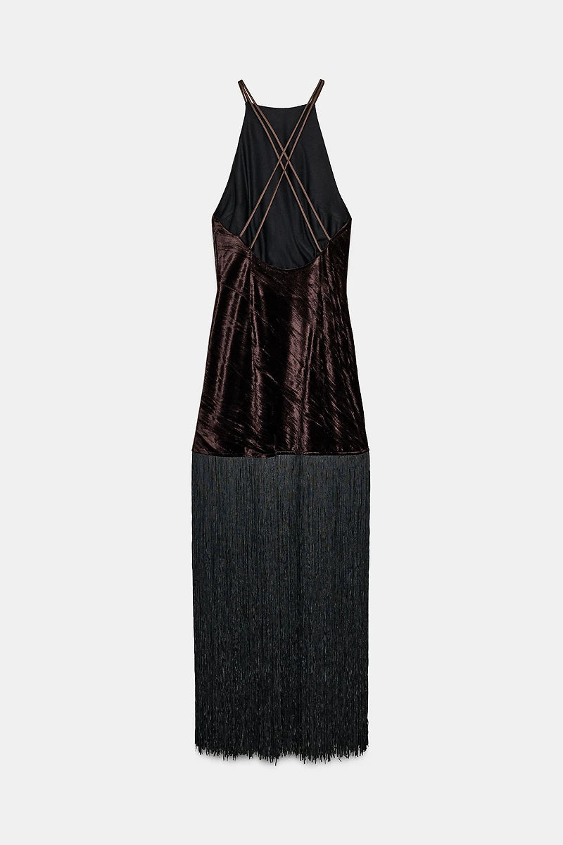 KENYA Velvet Fringe Midi Dress LIMITED EDITION