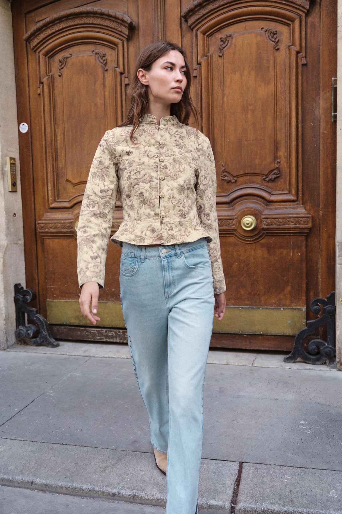 a VANIA FLORAL PRINT DENIM JACKET