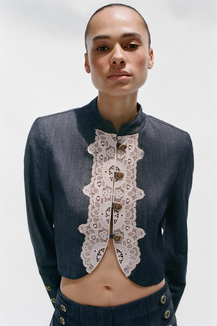 a COLETTE CROPPED LACE-TRIM JACKET