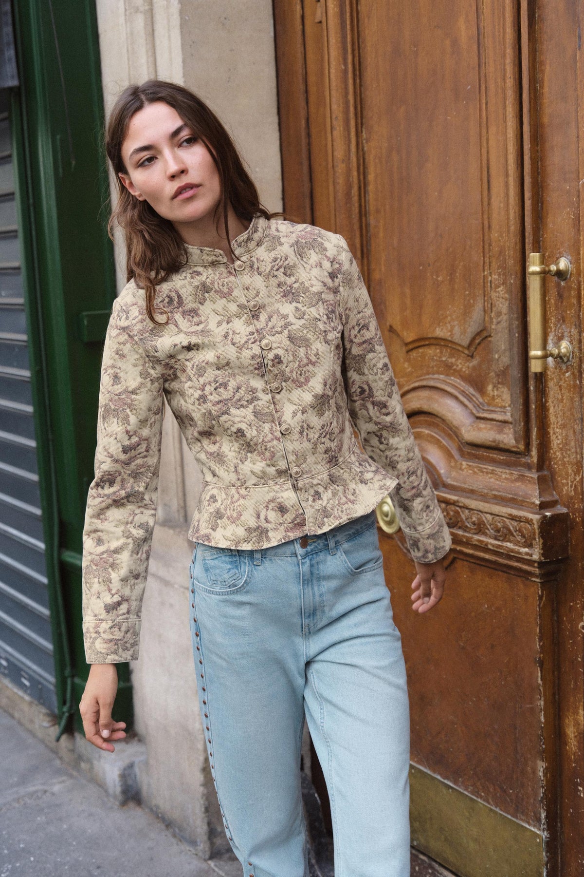 a VANIA FLORAL PRINT DENIM JACKET