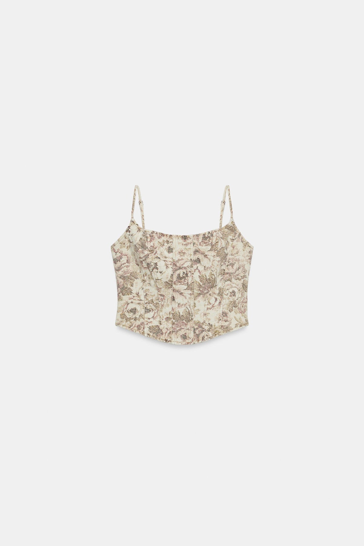 a VANIA FLORAL PRINT DENIM CROP TOP
