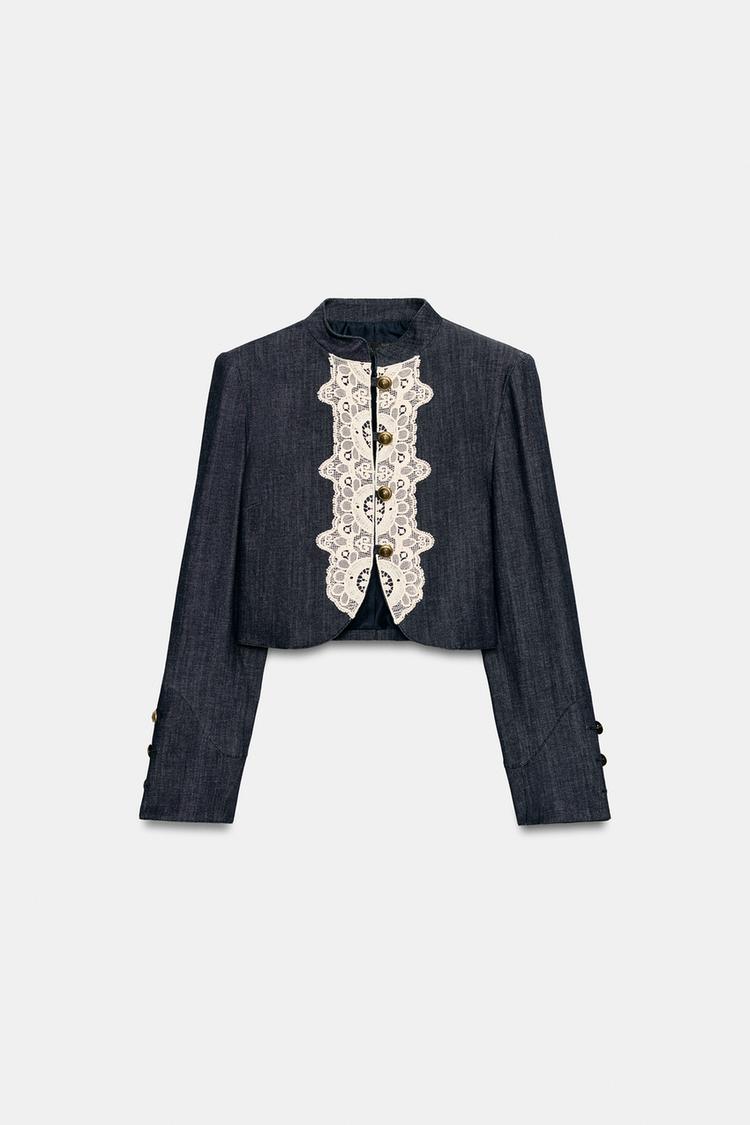 a COLETTE CROPPED LACE-TRIM JACKET