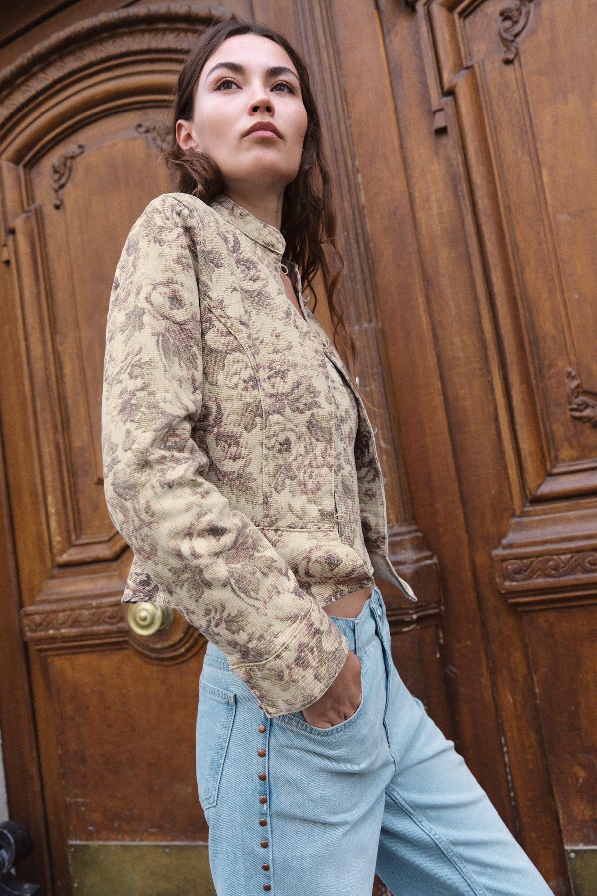 a VANIA FLORAL PRINT DENIM JACKET