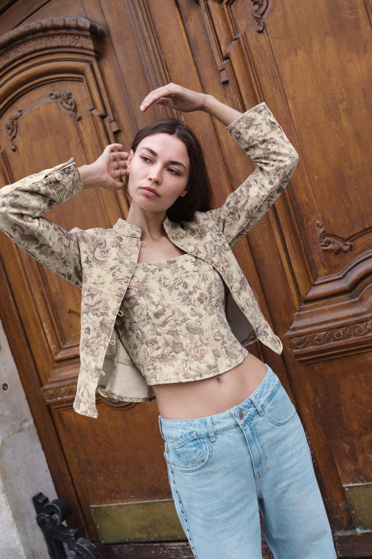 a VANIA FLORAL PRINT DENIM JACKET
