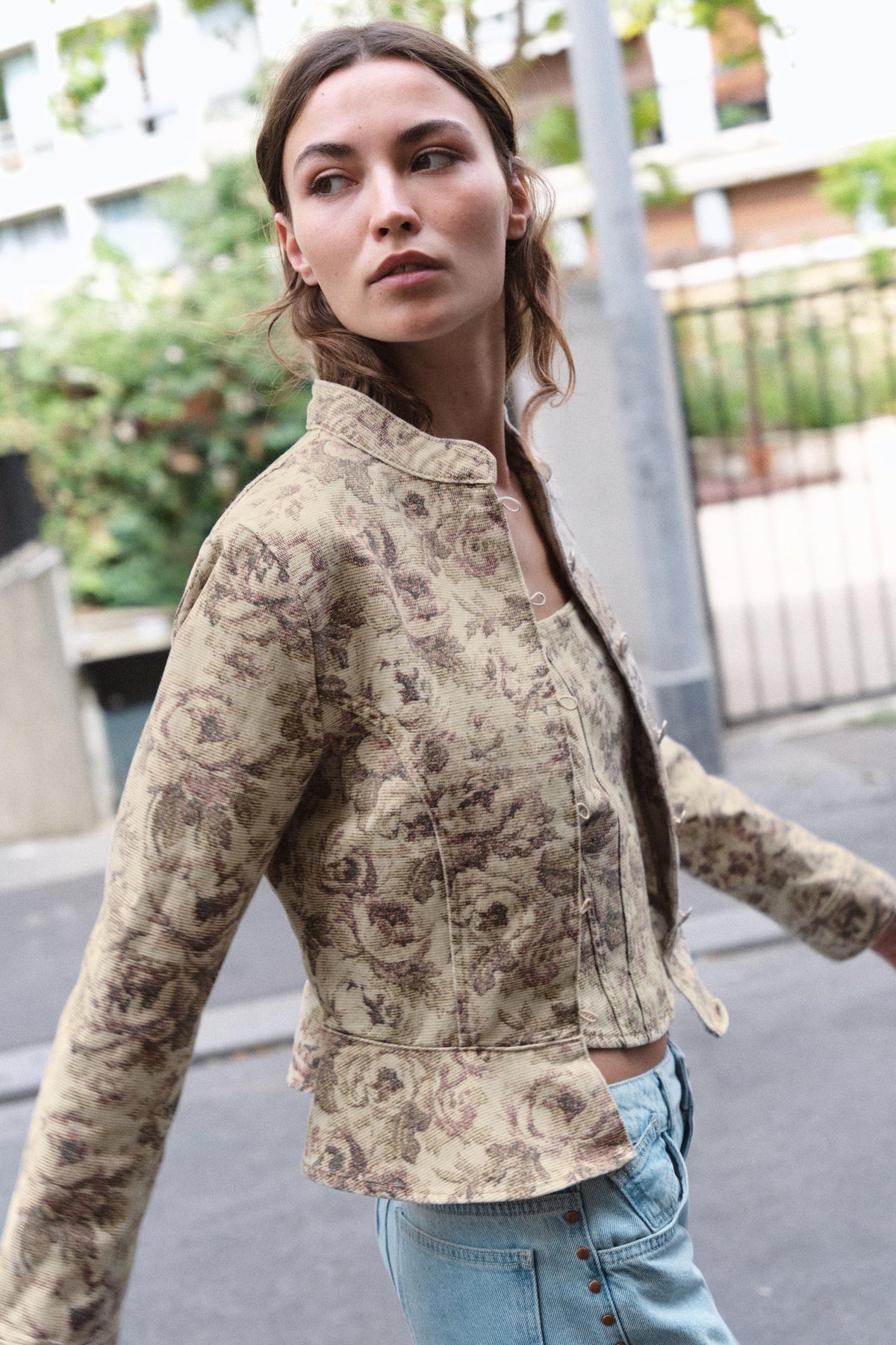a VANIA FLORAL PRINT DENIM JACKET