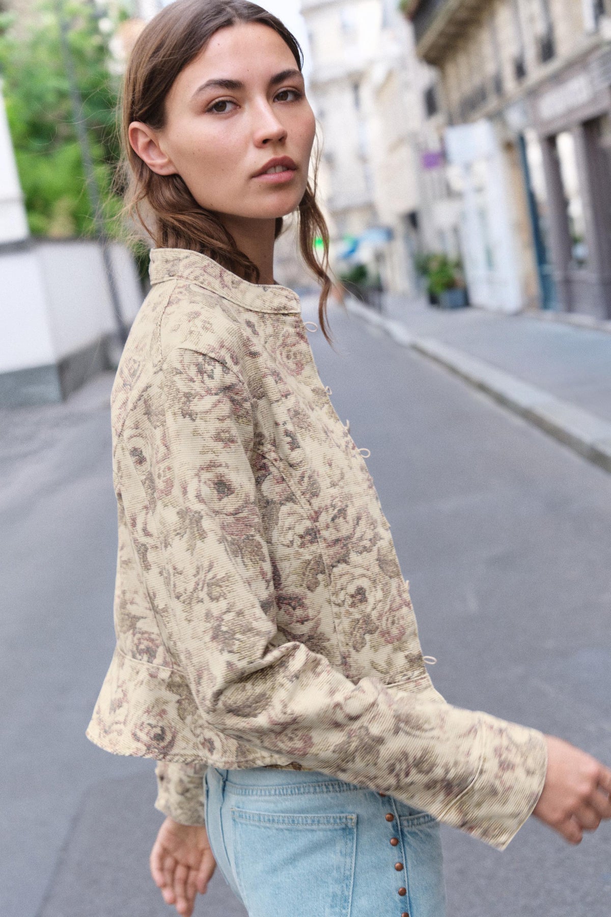 a VANIA FLORAL PRINT DENIM JACKET